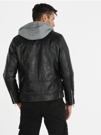 Men's eco-leather jacket with fleece interior