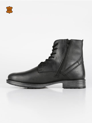 Men's leather boots with side zip