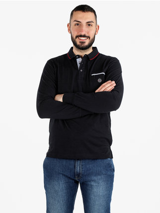 Men's long-sleeved polo shirt with pocket