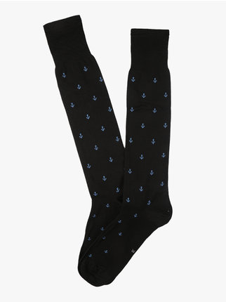 Men's long socks with anchor print