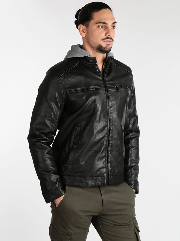 Men's padded faux leather jacket