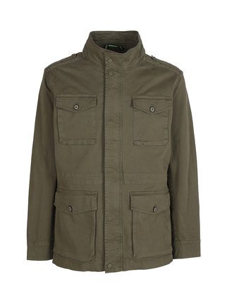 Men's parka-style jacket with buttons and zip