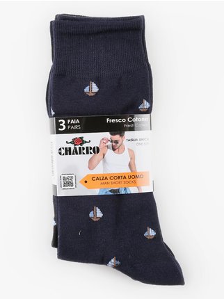 Men's short socks with prints  Pack of 3 pairs