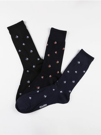Men's short socks with prints  Pack of 3 pairs