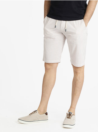 Men's striped cotton Bermuda shorts with drawstring