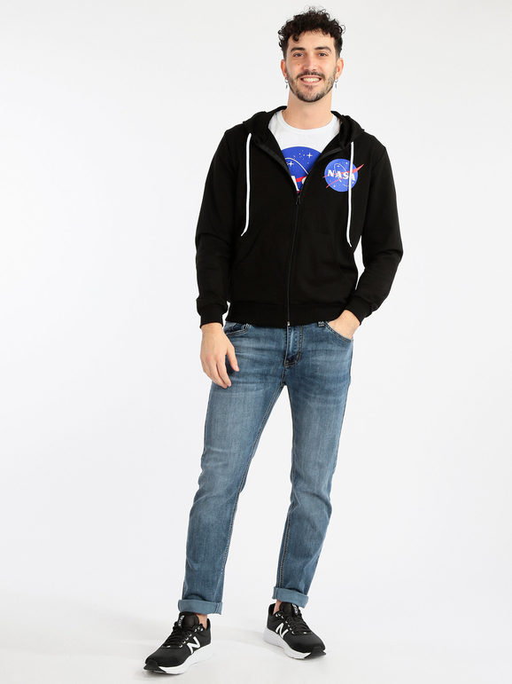 Men's sweatshirt with hood and zip in cotton