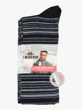 Men's warm cotton long socks, pack of 3 pairs