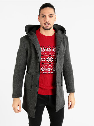 Men's wool blend coat with hood