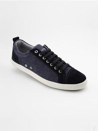 Navy blue low-top lace-up sneakers