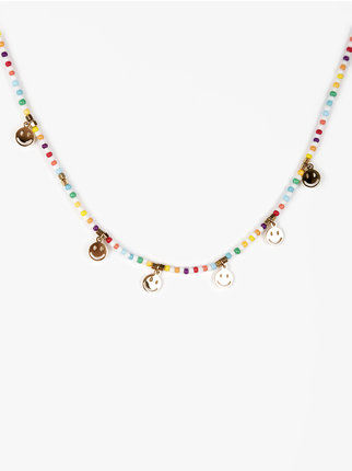 Necklace with beads and smiley faces