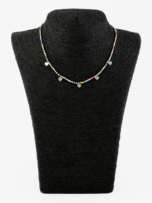 Necklace with colored beads and hearts