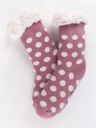 Non-slip polka dot socks with fur