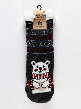 Non-slip socks with fur and designs