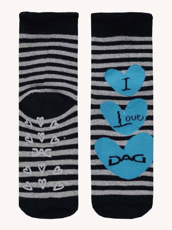 Non-slip striped socks with hearts