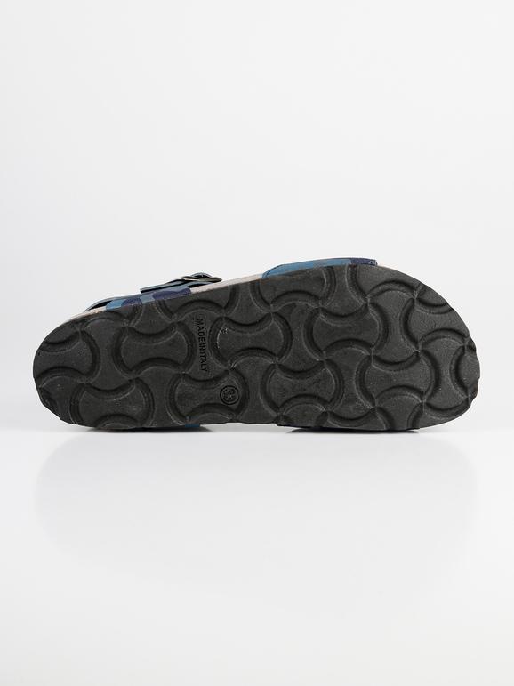 Offene Sandalen mit blauem Camouflage-Print
