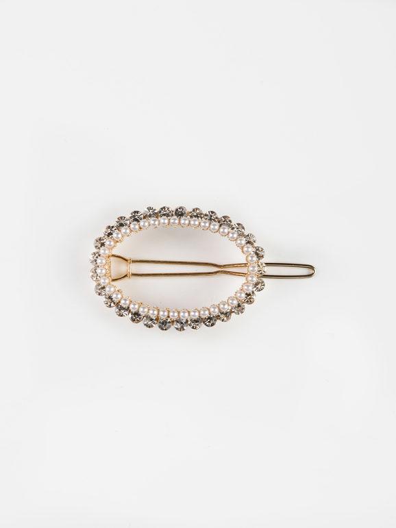 Oval hair clip with rhinestones and beads