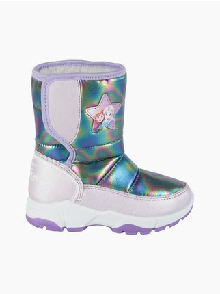 Padded snow boots for girls with strap