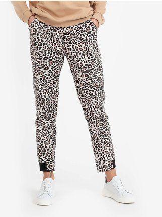 Pantalón de mujer con estampado de leopardo en tejido de ante