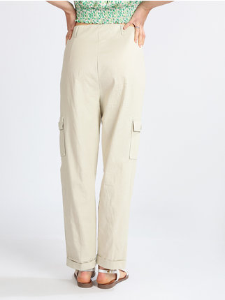 Pantalon en lin pour femme avec grandes poches