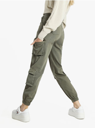 Pantalon femme en coton avec grandes poches et poignets