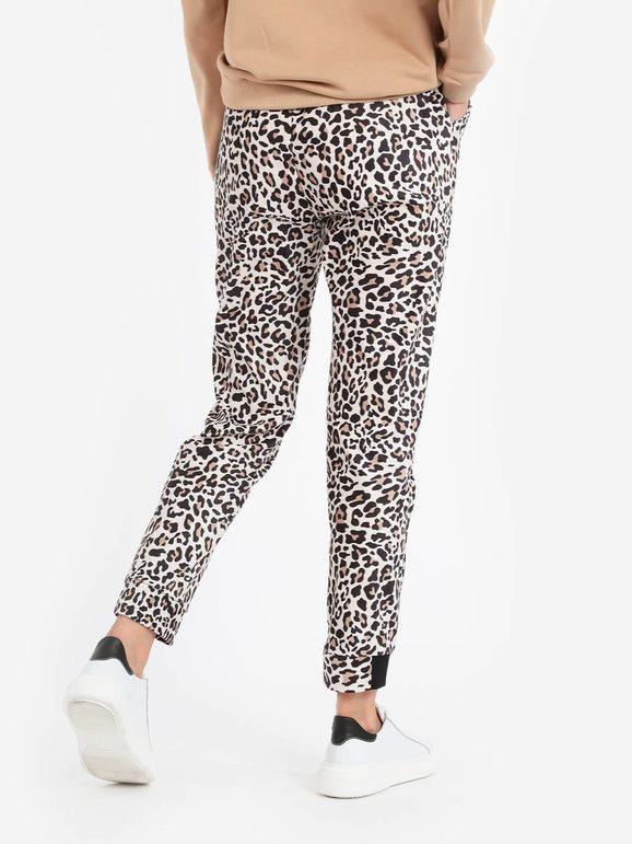 Pantalon femme imprimé léopard en tissu suédé