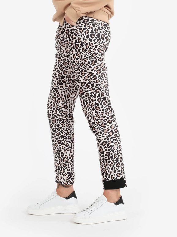 Pantalon femme imprimé léopard en tissu suédé