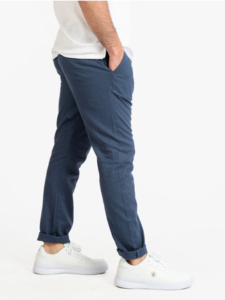 Pantalon homme en lin et coton mélangés avec cordon de serrage
