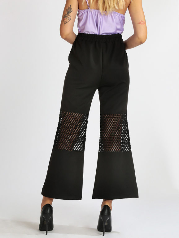 Pantaloni donna a zampa con dettaglio a rete