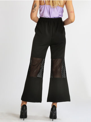 Pantaloni donna a zampa con dettaglio a rete