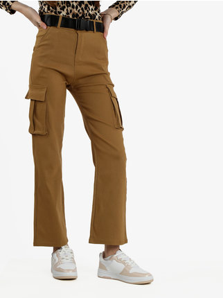 Pantaloni donna cargo con tasconi e cintura