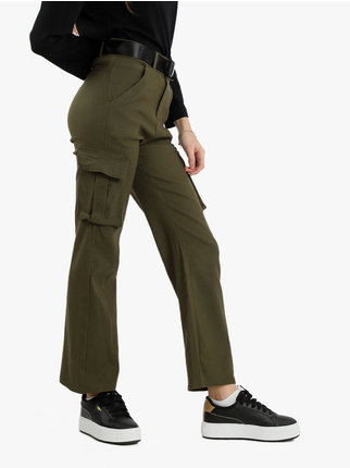Pantaloni donna cargo con tasconi e cintura