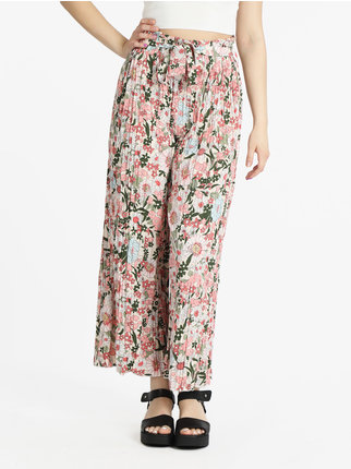 Pantaloni leggeri donna a fiori con cintura