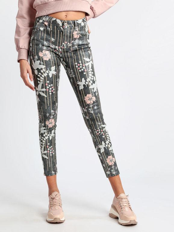 Pantaloni slim fit con stampa floreale