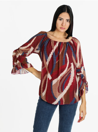 Patterned women's blouse with bell sleeves