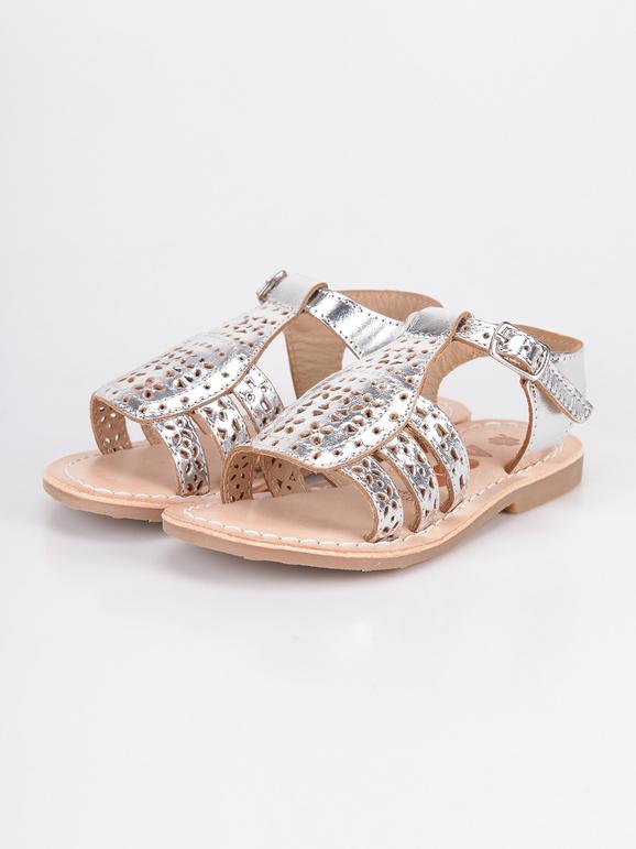 Perforated leather sandals for girls