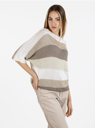 Perforated women's sweater with batwing sleeves