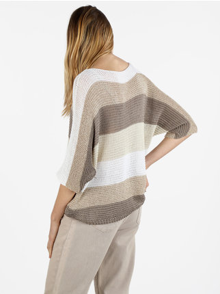 Perforated women's sweater with batwing sleeves