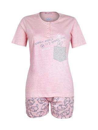 Pijama corto de mujer en algodón con conejitos