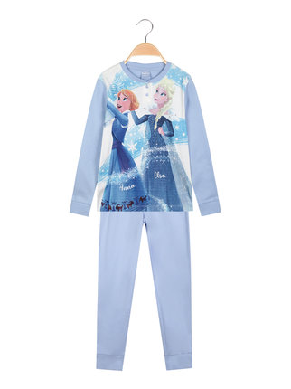 Pijama largo y cálido de algodón para niña.