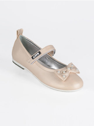 Pink ballet flats with strap and bow