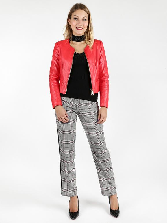Plaid trousers with side stripes