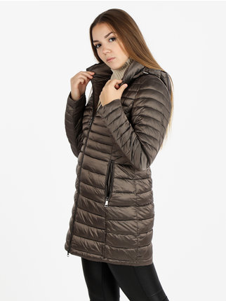 Plus size long women's down jacket with hood