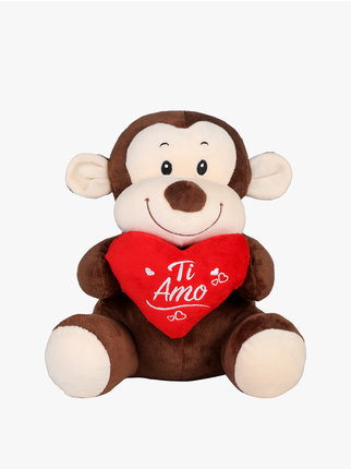 Plush monkey with heart and "I LOVE YOU" writing
