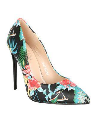 Pointed flowered pumps with stiletto heel