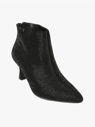 Pointed women's ankle boots with rhinestones
