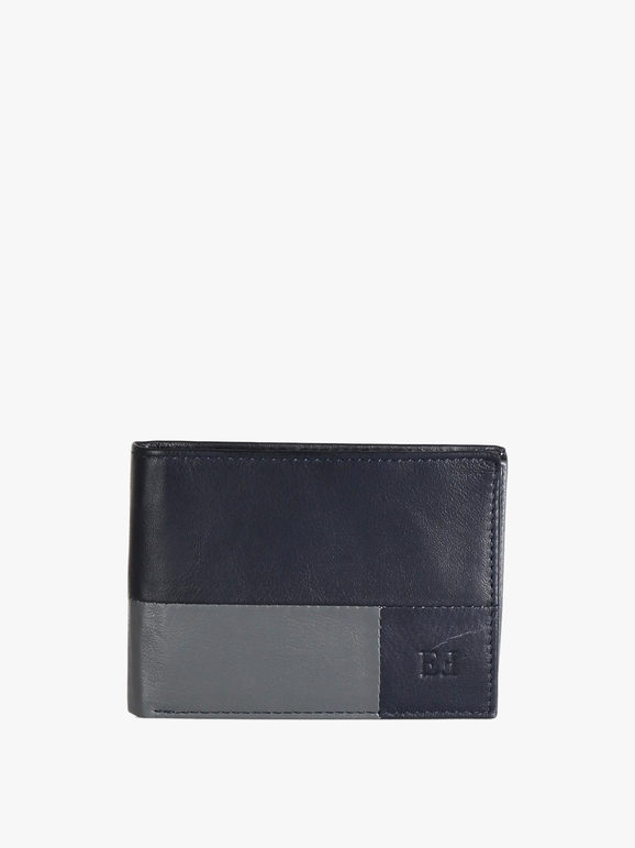 Portefeuille en cuir avec porte-chèques  bleu / gris