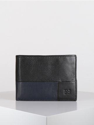 Portefeuille en cuir avec porte-chèques  noir / bleu