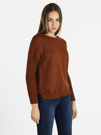 Pull col rond femme couleur unie