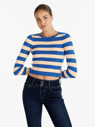 Pullover donna cropped a righe