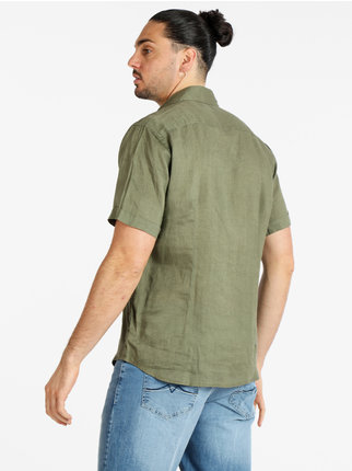 Pure linen shirt for men with short sleeves